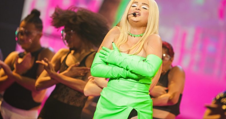 Kim Petras performs on stage during the 2021 MTV EMAs