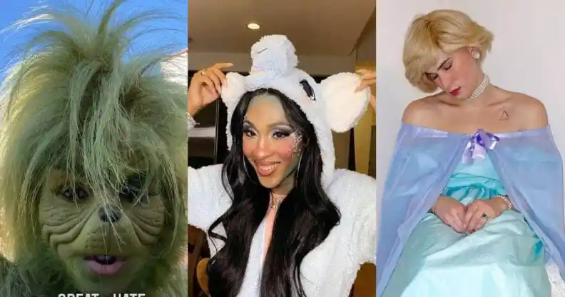 side by side images of Janelle Monáe, Mj Rodriguez and Tommy Dorfman in their halloween costumes