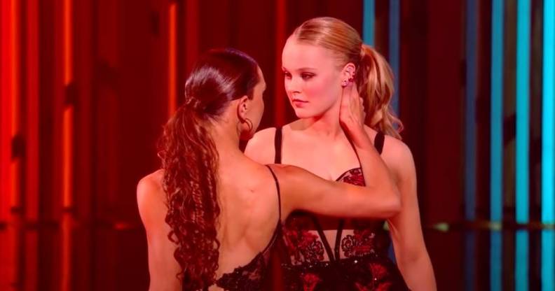 JoJo Siwa stars at her professional dancing partner Jenna Johnson during a rumba on Dancing with the Stars