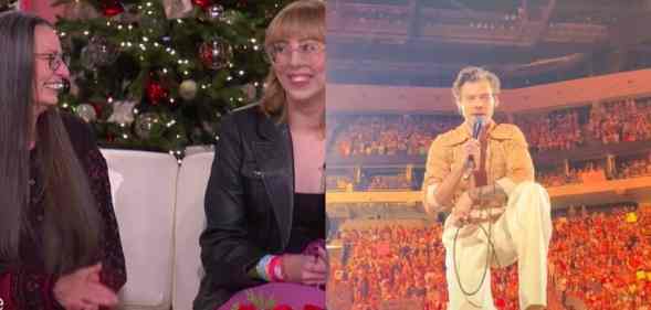 Side by side images of McKinley McConnell and her mum Lisa appearing on the Ellen DeGeneres Show and a still from McKinley's TikTok of Harry Styles helping her come out to her mum
