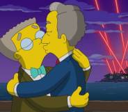 Simpsons character Waylon Smithers kisses his new boyfriend in an upcoming episode of the Simpsons