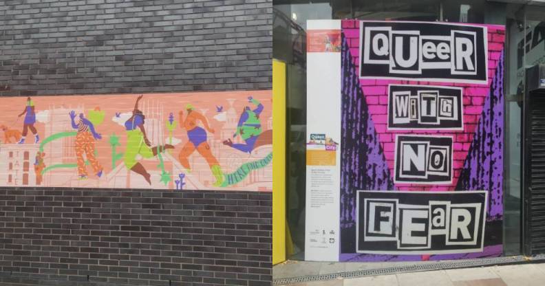 side by side images of Rosa Kusabbi's "Hate Has No Place in Liverpool" and Ben Youdan's "Queer With No Fear"