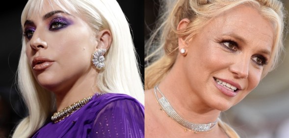 Headshots of Lady Gaga (L) and Britney Spears