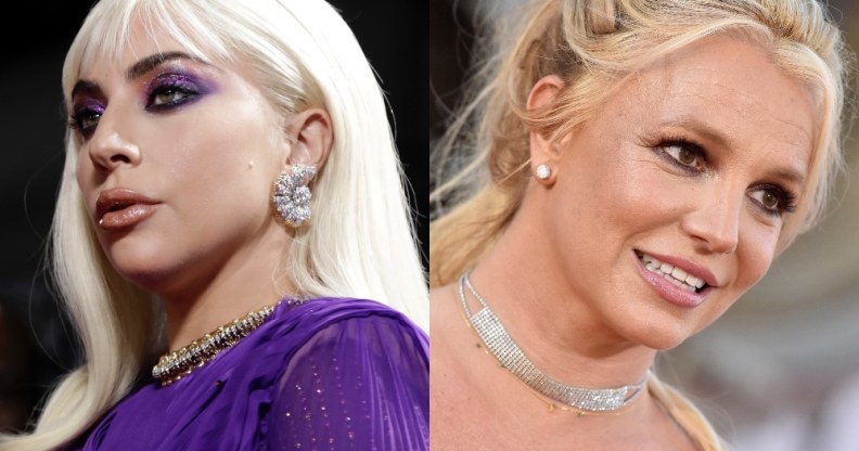 Headshots of Lady Gaga (L) and Britney Spears