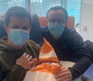 Pete Buttigieg (L), Chasten and Joseph in hospital