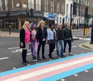 Local Labour councillors stand in front of the new trans crossing in Camden, Londo