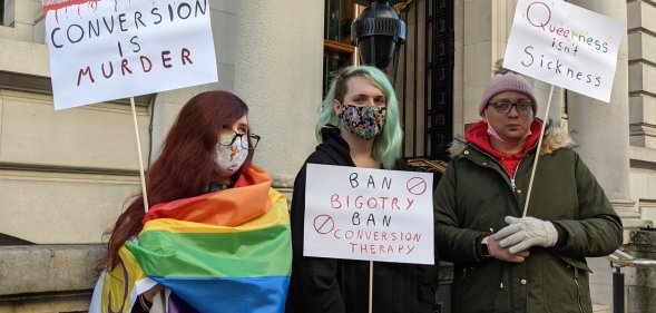 Christian bigots in favour of conversion therapy met by defiant protesters
