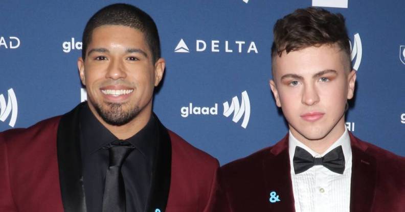 Wrestler Anthony Bowens and YouTube star boyfriend Michael Pavano at the 30th Annual GLAAD Media Awards