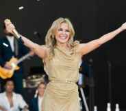 Kylie Minogue performs on the Pyramid Stage on day five of Glastonbury Festival in 2019.