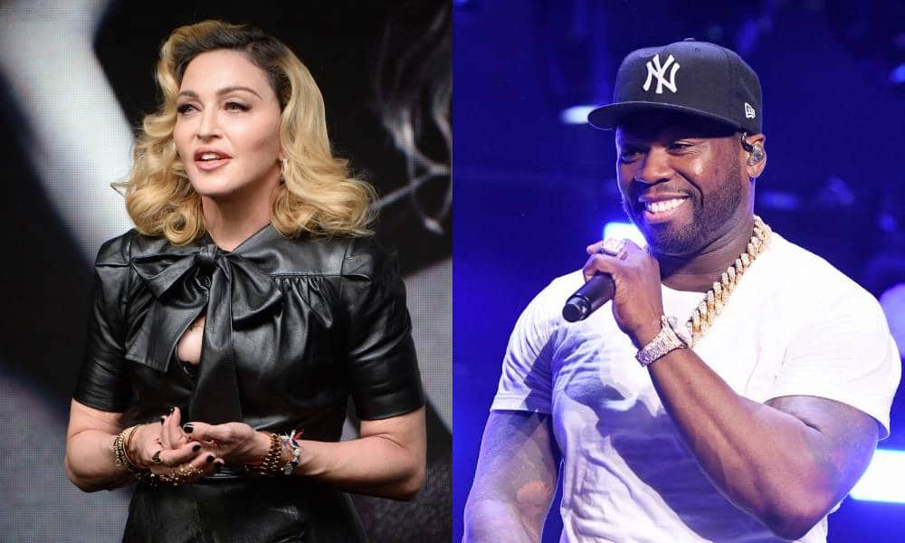 Side by side images of Madonna and 50 Cent