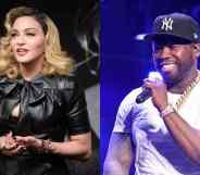 Side by side images of Madonna and 50 Cent