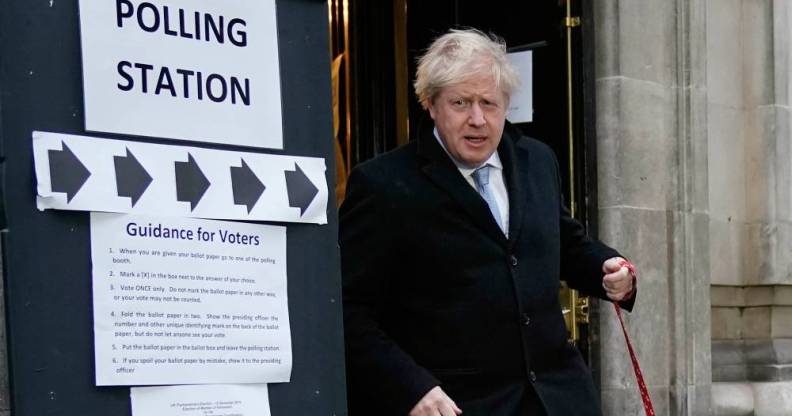 Boris Johnson seen outside a polling station after he cast his vote in the December 2019 election