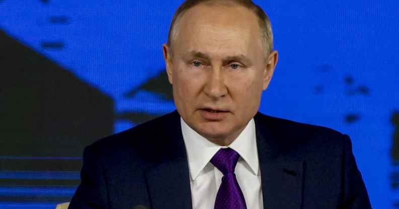 Russian president Vladimir Putin speaks at a news conference