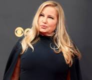 Jennifer Coolidge is seen dressed in a black dress as she attends the Emmy Awards in September 2021