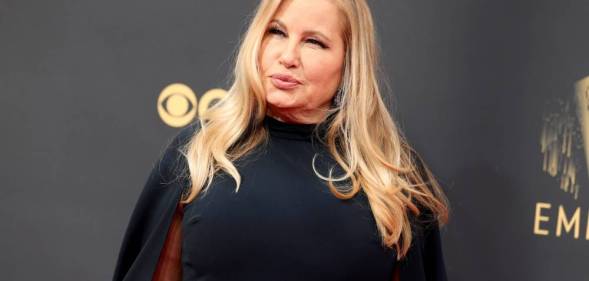 Jennifer Coolidge is seen dressed in a black dress as she attends the Emmy Awards in September 2021