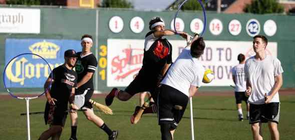 Students from Emerson College and Boston University play a real-life version of Quidditch, the fictional game made popular in the Harry Potter series