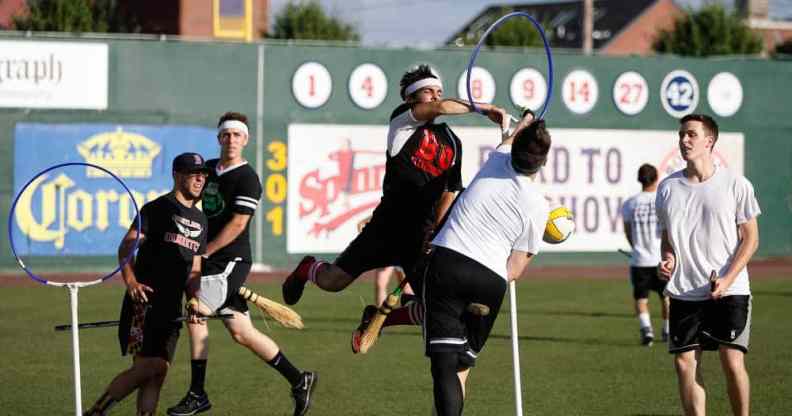 Students from Emerson College and Boston University play a real-life version of Quidditch, the fictional game made popular in the Harry Potter series