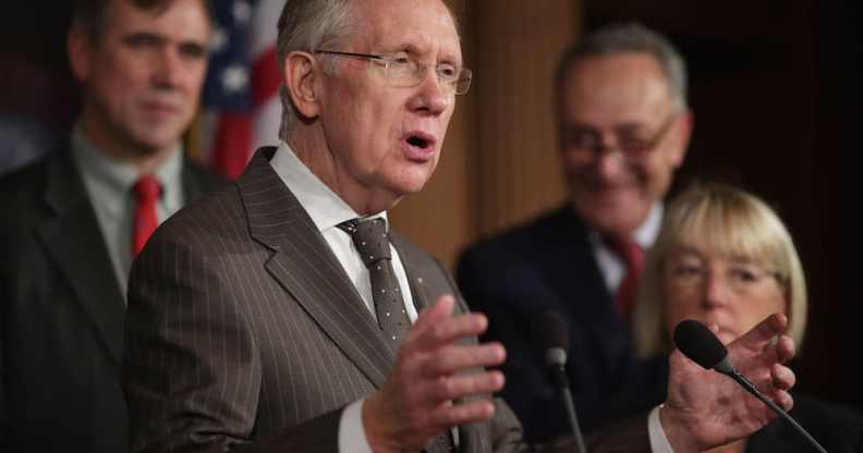 Senate Majority Leader Harry Reid speaks during a news conference on the Employment Non-Discrimination Act