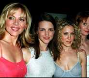 Kim Cattrall, Kristin Davis, Sarah Jessica Parker and Cynthia Nixon at the third season premiere for Sex and the City.