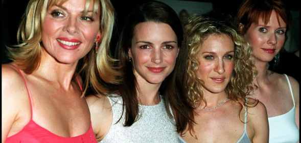 Kim Cattrall, Kristin Davis, Sarah Jessica Parker and Cynthia Nixon at the third season premiere for Sex and the City.