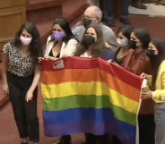 Members of Chile's congress pose for a photo after the historic same-sex marriage vote
