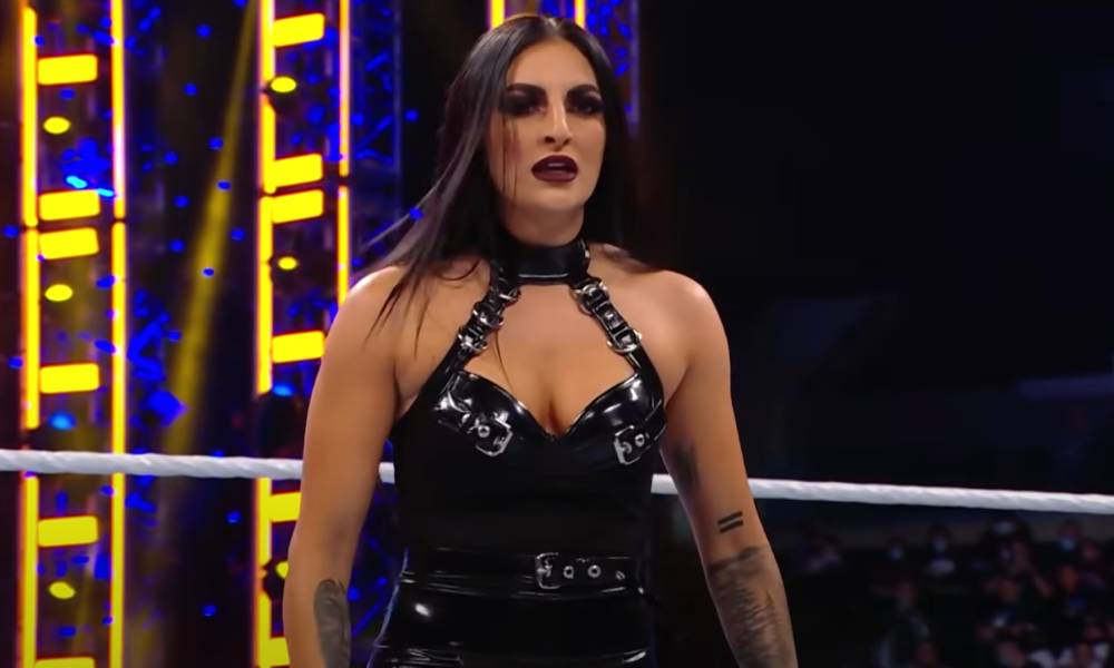 Sonya Deville performs during a WWE match against fellow wrestlers Naomi and “The Protector” Xia Li