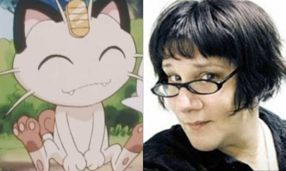 Side by side images of Pokemon Meowth and voice actor Maddie Blaustein