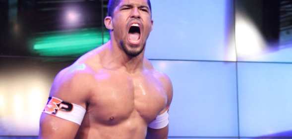 Anthony Bowens yells before entering the wrestling ring