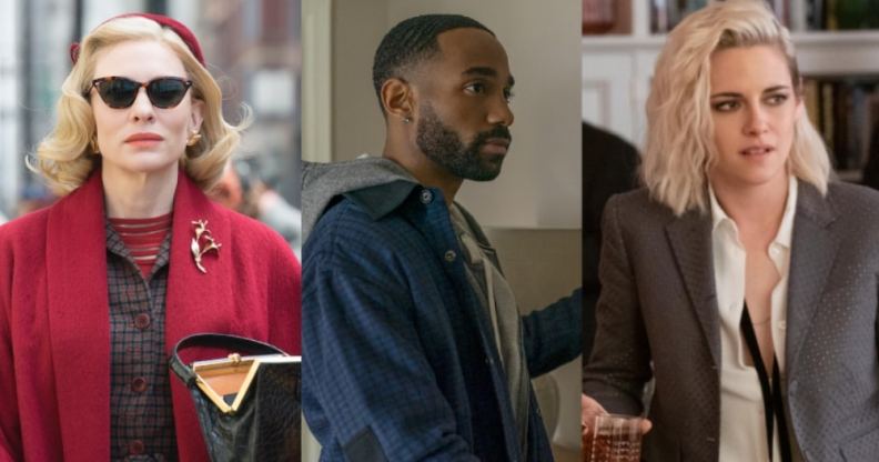 Cate Blanchett in Carol, Philemon Chambers in Single All The Way and Kristen Stewart in Happiest Season