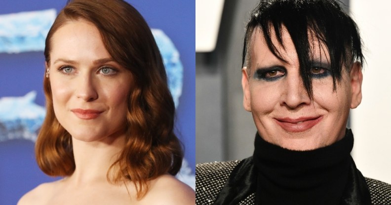 Headshots of Evan Rachel Wood (L) and Marilyn Manson