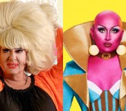 Headshots of Lady Bunny and Maddy Morphosis