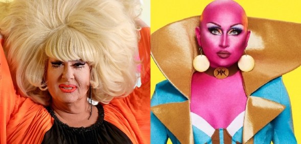 Headshots of Lady Bunny and Maddy Morphosis
