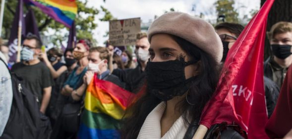 LGBT+ protesters in Warsaw, Poland