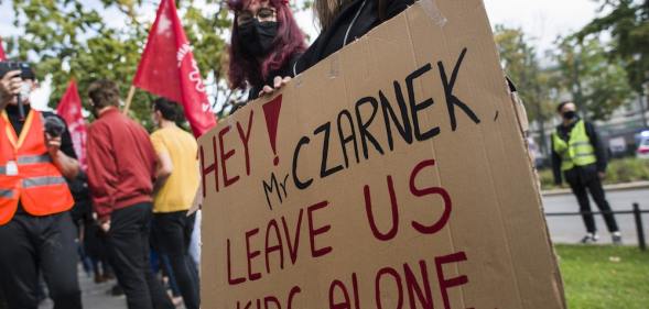 Protesters call for the resignation of education minister Przemyslaw Czarnek, in Warsaw, Poland