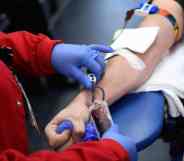 A person donates blood amid a national blood shortage crisis in the US