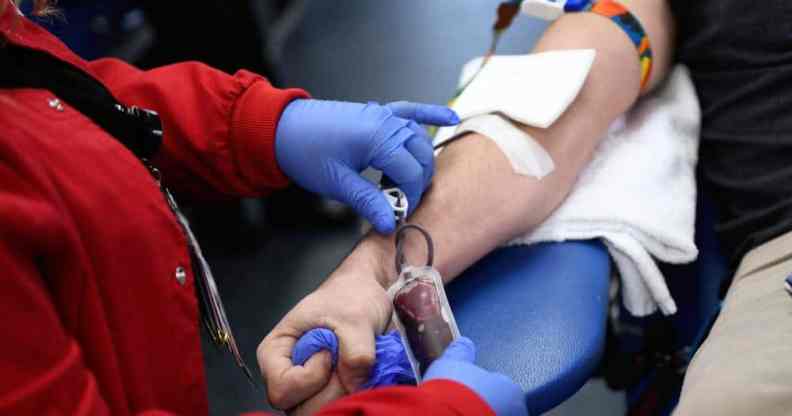A person donates blood amid a national blood shortage crisis in the US