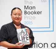 Hanya Yanagihara holding her book A Little Life