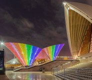 The Sydney Opera House is lit up in rainbow colours
