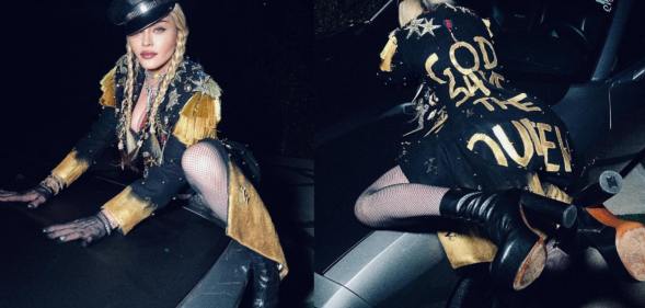 Madonna posing for a car themed photoshoot on Instagram