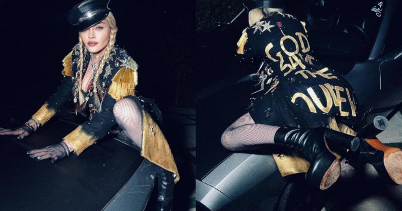 Madonna posing for a car themed photoshoot on Instagram