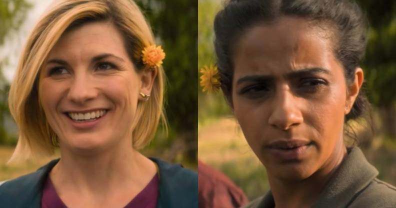 Screenshots of Doctor Who stars Jodie Whittaker and Mandip Gill from the show