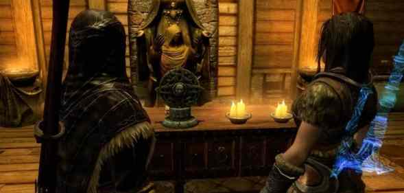 A screenshot from a playthrough of Skyrim where a player's female character is marrying Lydia