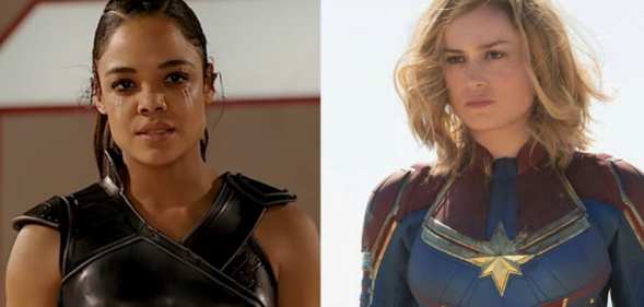 Tessa Thompson as Valkyrie and Brie Larson as Captain Marvel