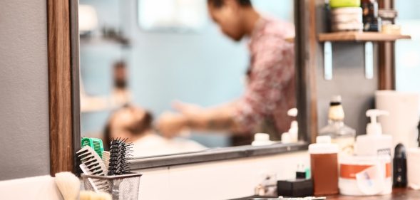 Close up of mirror in a barber shop