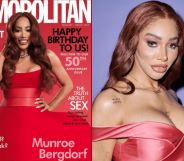 Munroe on the cover of Cosmo, and a beauty shot of her in a red dress