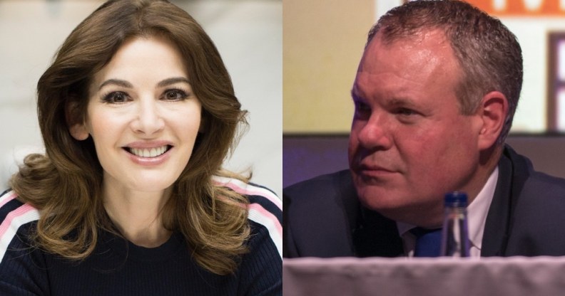 Headshots of Nigella Lawson (L) and Conor Burns