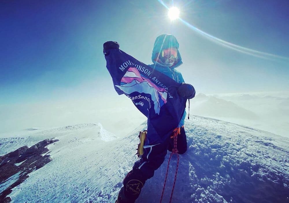 The trans Pride flag on Antarctica's highest peak