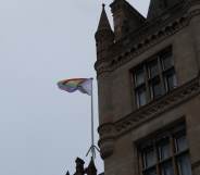 Cambridge university's Gonville and Caius college flying the Progress Pride flag on 1 February, 2021