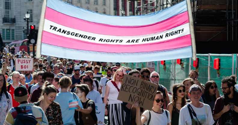 People marching in Trans Pride London in 2019.