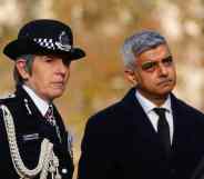 Former Metropolitan Police Commissioner Cressida Dick with Mayor of London Sadiq Khan standing outside
